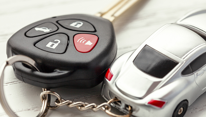 Car keychain with toy vehicle